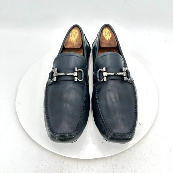 Salvatore Ferragamo Men Size 8.5EE Dark Green Leather Horsebit Loafer Shoes - Picture 1 of 11